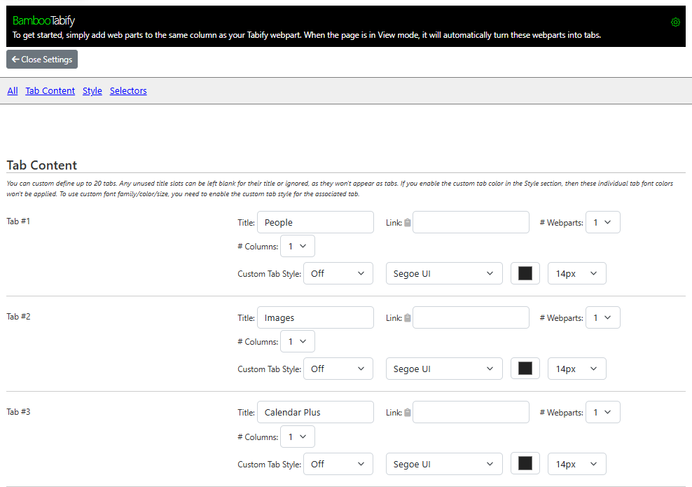 Tabify Web Part User Manual – Bamboo Solutions Knowledge Base